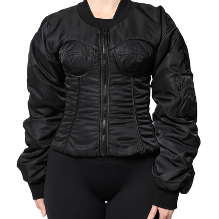 Black Nylon Full Zip Bustier Corset Jacket