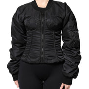 Black Nylon Full Zip Bustier Corset Jacket