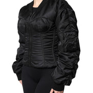 Black Nylon Full Zip Bustier Corset Jacket