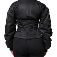 Black Nylon Full Zip Bustier Corset Jacket
