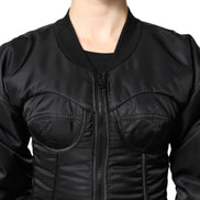 Black Nylon Full Zip Bustier Corset Jacket