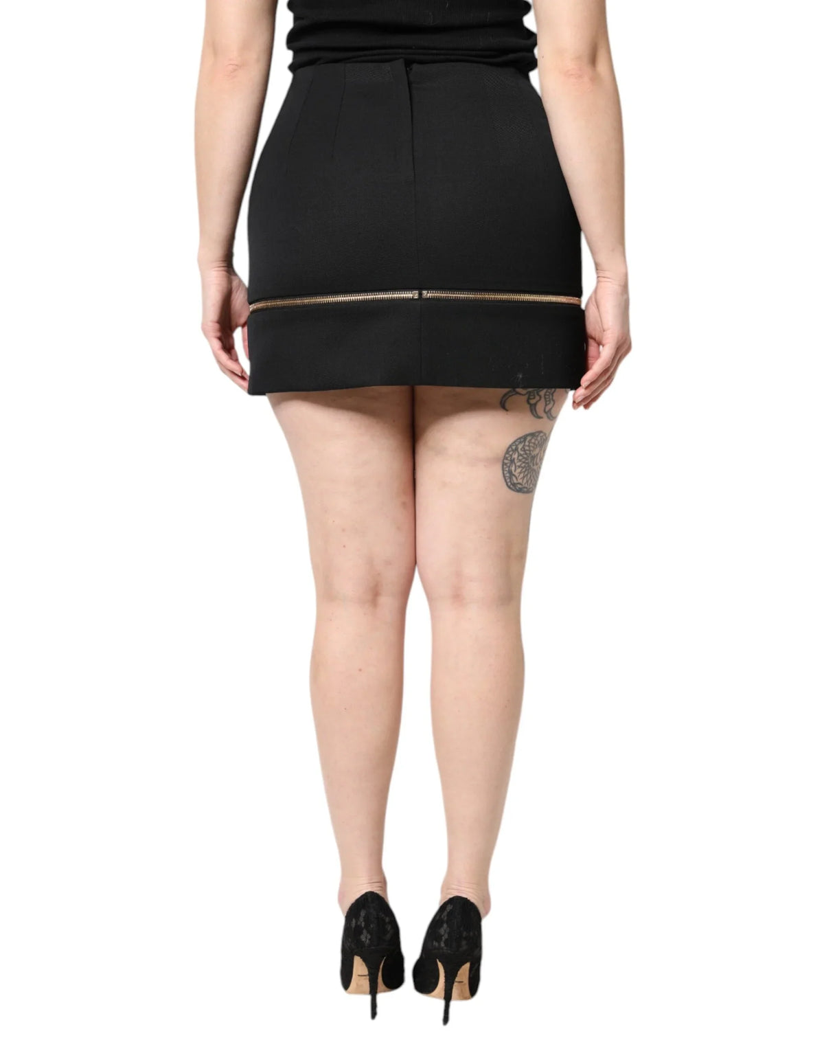 Black Virgin Wool High Waisted Mini Skirt