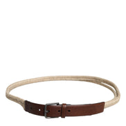 Brown Jute Leather Woven Metal Buckle Belt