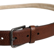 Brown Jute Leather Woven Metal Buckle Belt