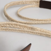 Brown Jute Leather Woven Metal Buckle Belt