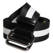 Black Yellow Logo Striped Metal Buckle Belt