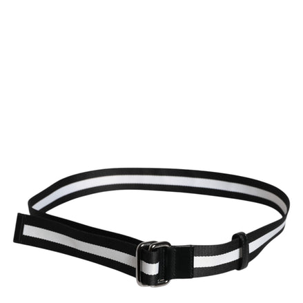 Black Yellow Logo Striped Metal Buckle Belt
