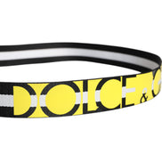 Black Yellow Logo Striped Metal Buckle Belt