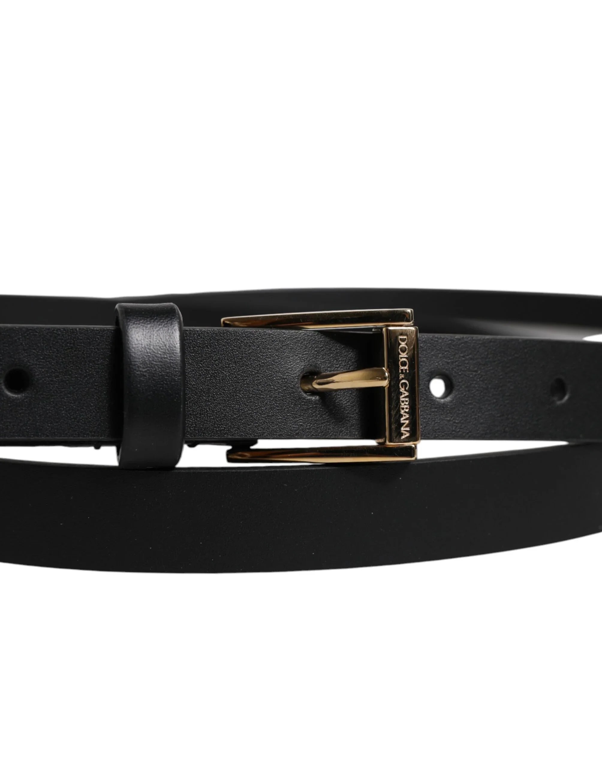 Black Calfskin Classic Metal Logo Buckle Belt