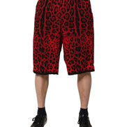 Red Leopard Print Viscose Bermuda Shorts