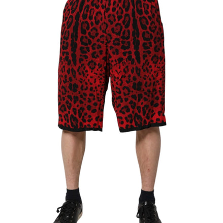 Red Leopard Print Viscose Bermuda Shorts