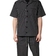 Black White Stripes Cotton Men Pajama Set Sleepwear