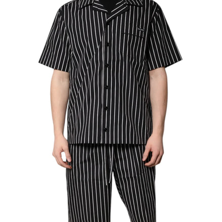 Black White Stripes Cotton Men Pajama Set Sleepwear