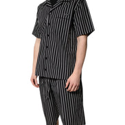 Black White Stripes Cotton Men Pajama Set Sleepwear