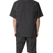 Black White Stripes Cotton Men Pajama Set Sleepwear