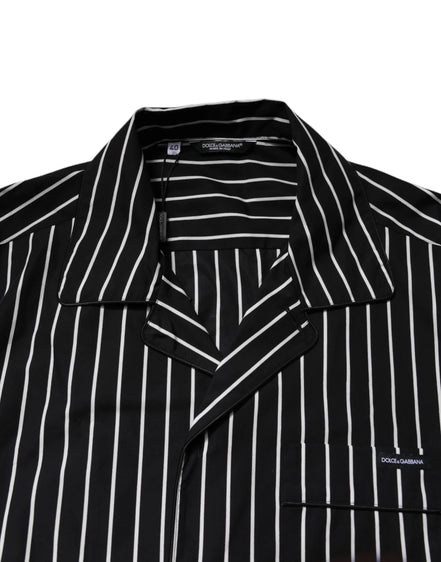 Black White Stripes Cotton Men Pajama Set Sleepwear