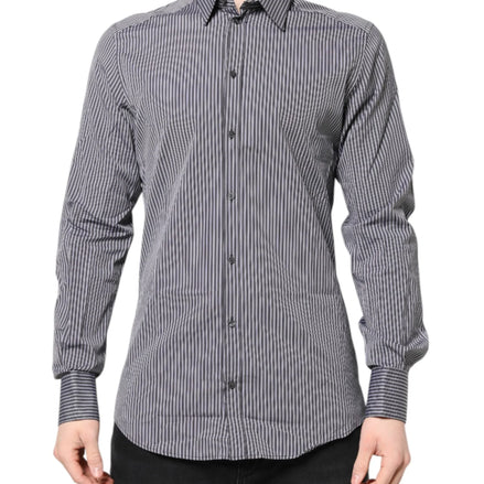 Black White Striped GOLD Formal Dress Shirt