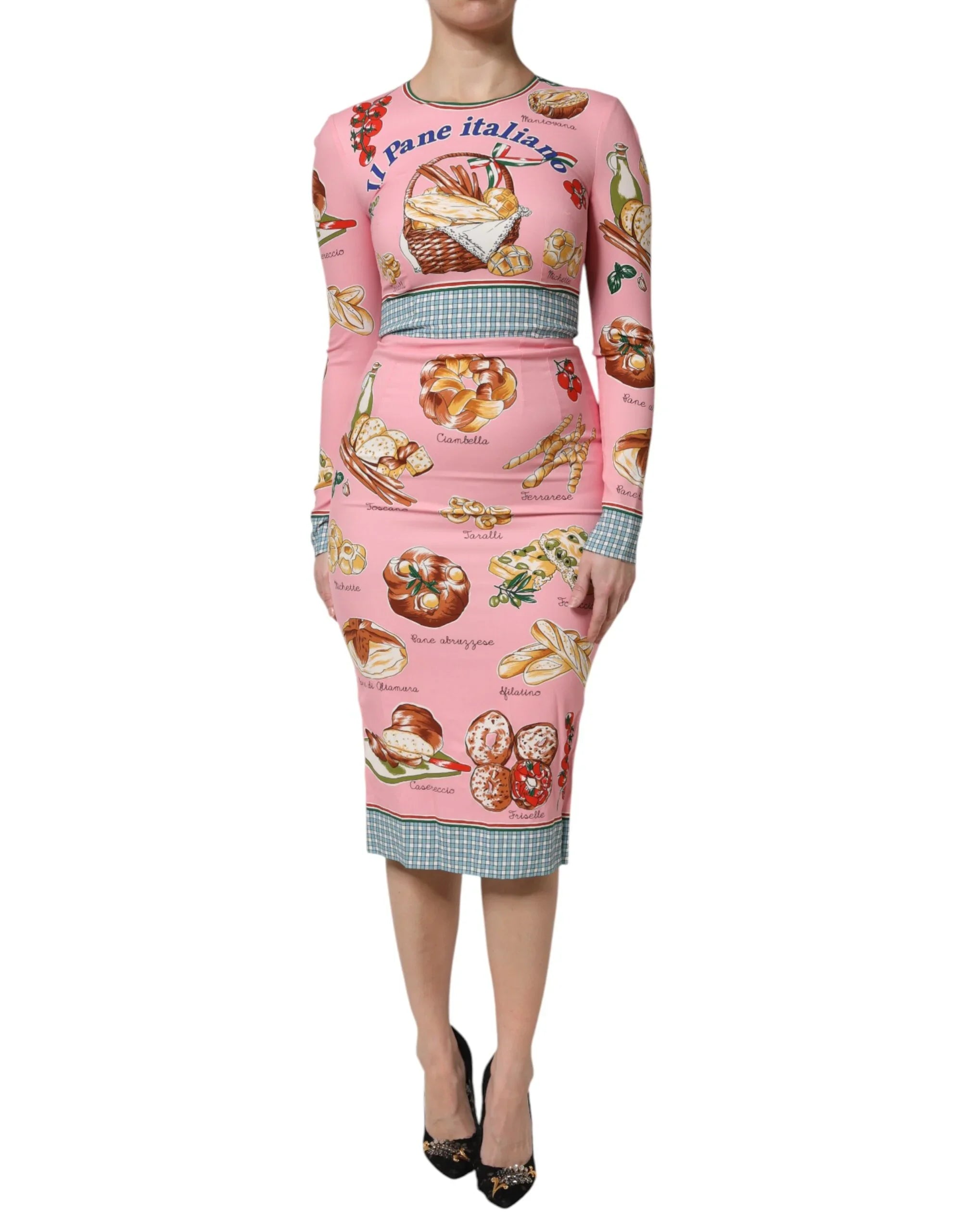 Pink Pastry Print Bodycon Sheath Midi Dress