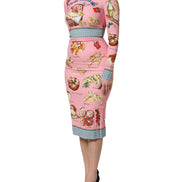 Pink Pastry Print Bodycon Sheath Midi Dress
