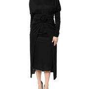 Black Wool Long Sleeves Sheath Midi Dress