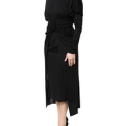 Black Wool Long Sleeves Sheath Midi Dress