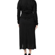 Black Wool Long Sleeves Sheath Midi Dress