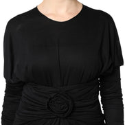 Black Wool Long Sleeves Sheath Midi Dress