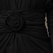 Black Wool Long Sleeves Sheath Midi Dress