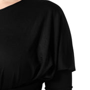 Black Wool Long Sleeves Sheath Midi Dress