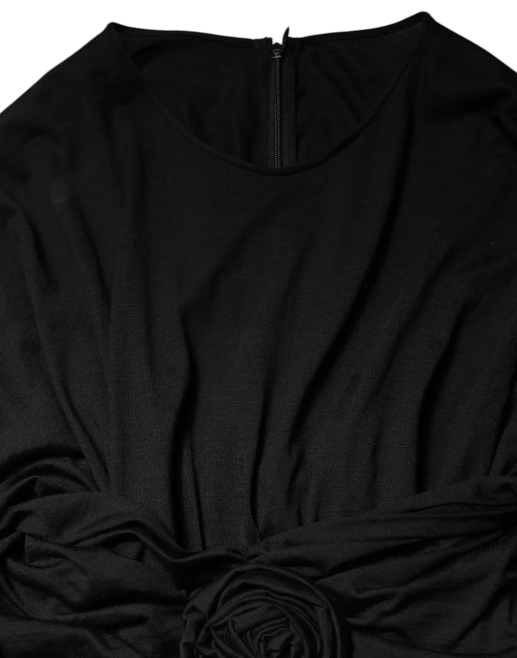 Black Wool Long Sleeves Sheath Midi Dress