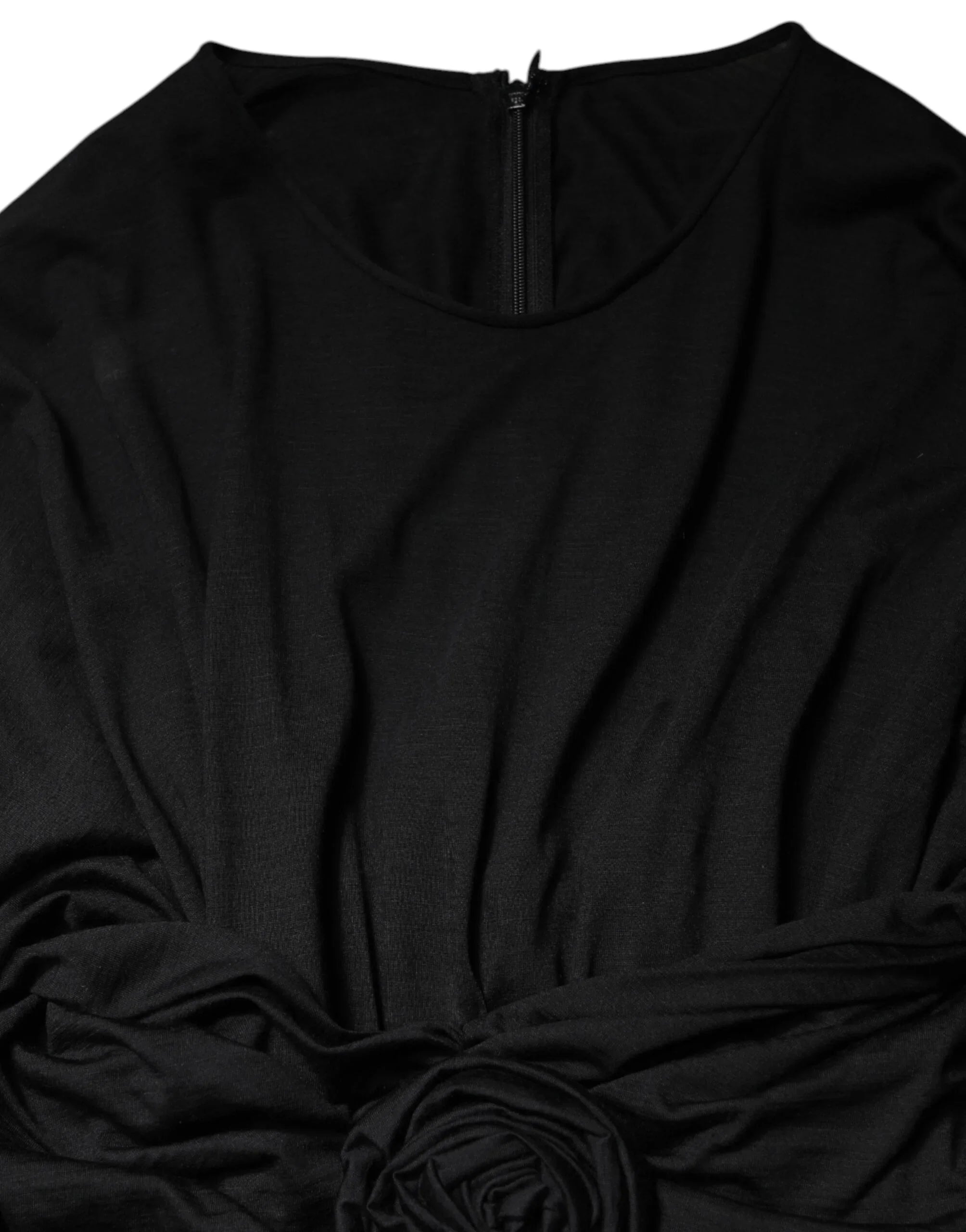 Black Wool Long Sleeves Sheath Midi Dress