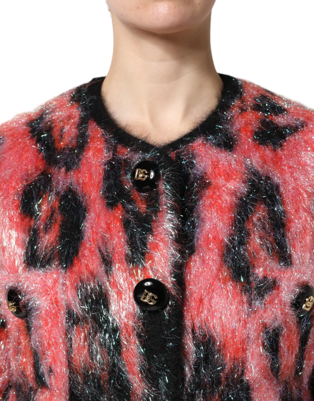 Red Mohair Wool Button Down Cardigan Sweater