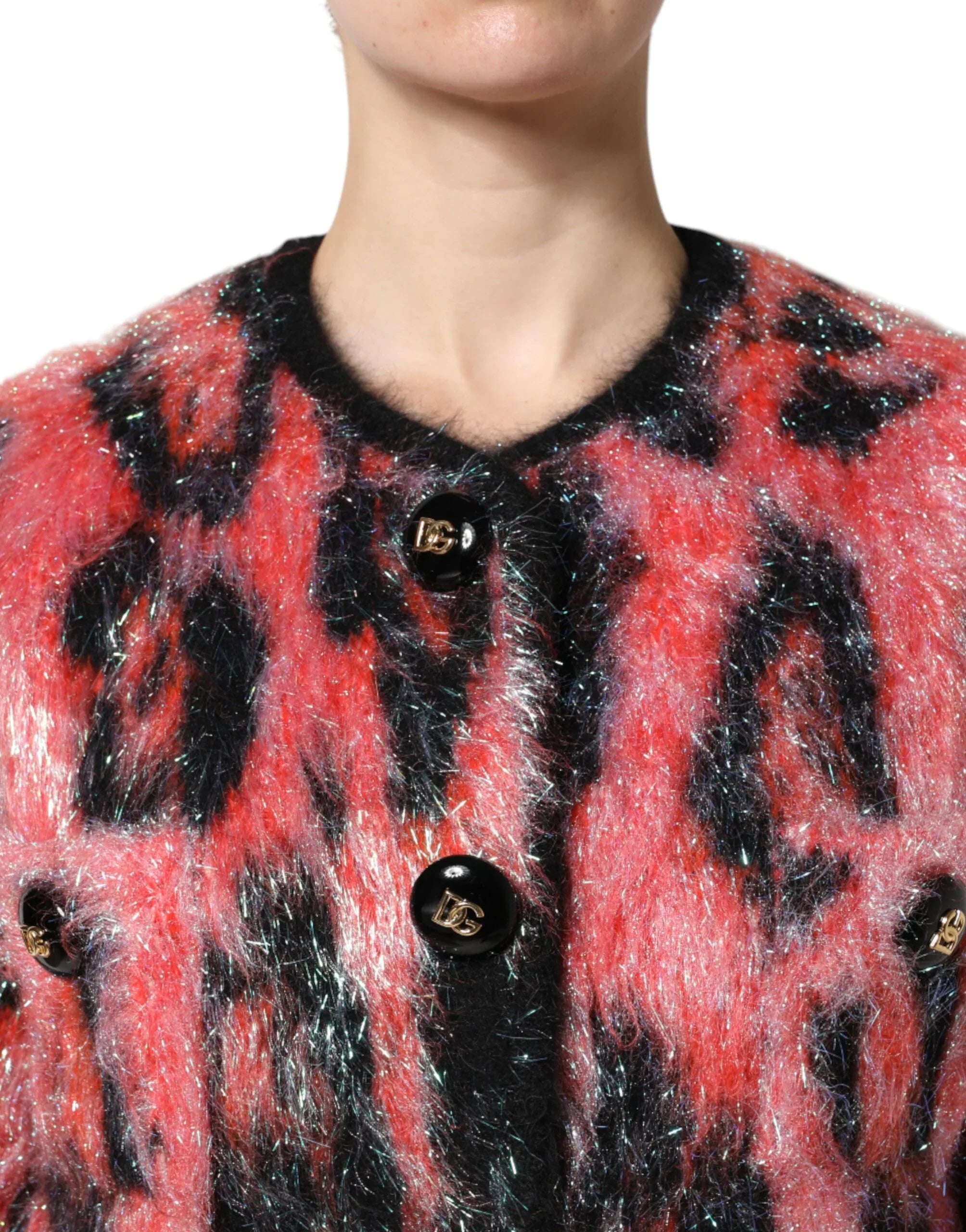 Red Mohair Wool Button Down Cardigan Sweater