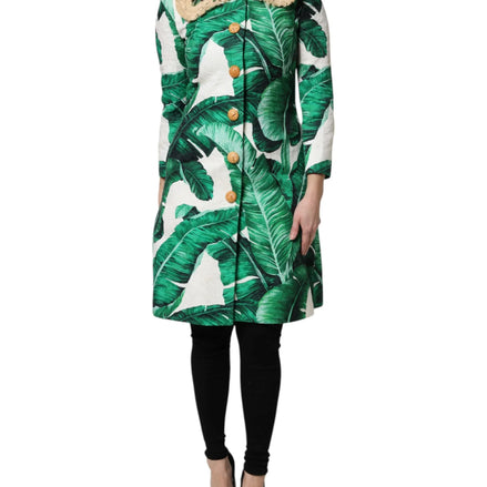 Multicolor Leaf Print Embellished Trenchcoat Jacket