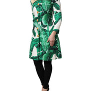 Multicolor Leaf Print Embellished Trenchcoat Jacket