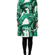 Multicolor Leaf Print Embellished Trenchcoat Jacket