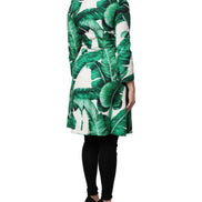 Multicolor Leaf Print Embellished Trenchcoat Jacket