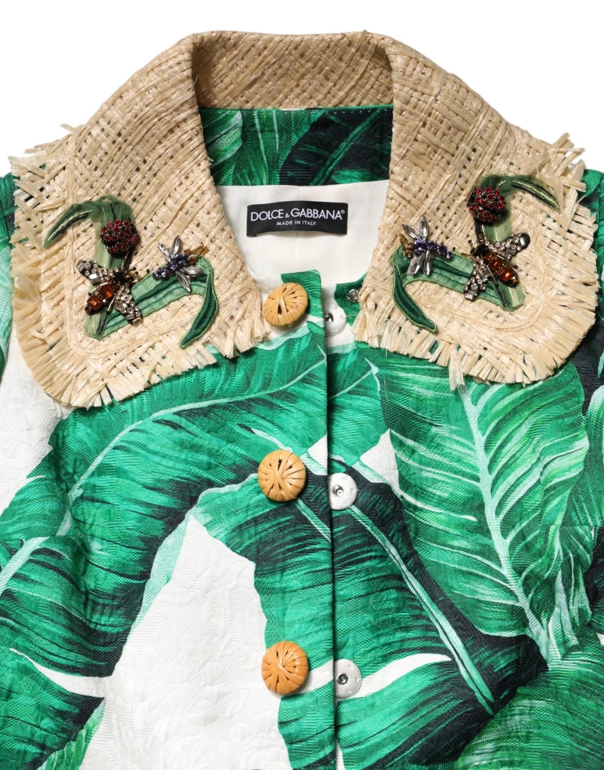 Multicolor Leaf Print Embellished Trenchcoat Jacket