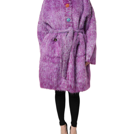 Purple Button Embellished Trench Coat Jacket