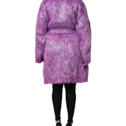 Purple Button Embellished Trench Coat Jacket