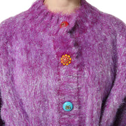Purple Button Embellished Trench Coat Jacket