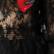 Black Cotton Floral Lace Women Blouse Top