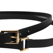 Black Classic Gold Metal Logo Buckle Belt