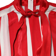 Red White Stripes Ascot Collar Blouse Top