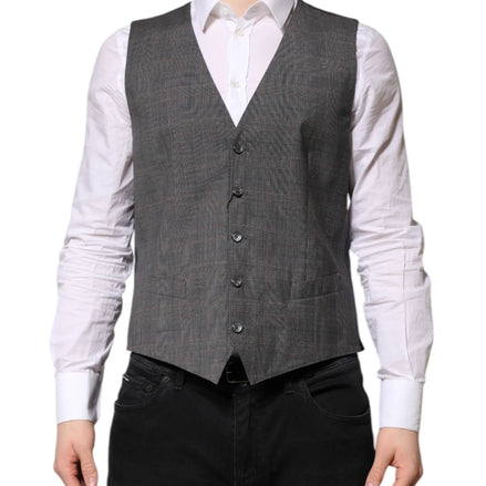 Gray Plaid Wool Formal Dress Waistcoat Vest