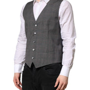 Gray Plaid Wool Formal Dress Waistcoat Vest