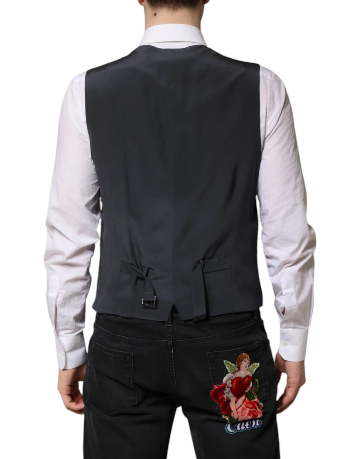 Gray Plaid Wool Formal Dress Waistcoat Vest
