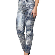 Blue Washed Print High Waist Denim Jeans
