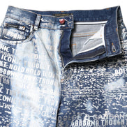 Blue Washed Print High Waist Denim Jeans