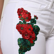 White Floral Sequined GIRLY Denim Jeans